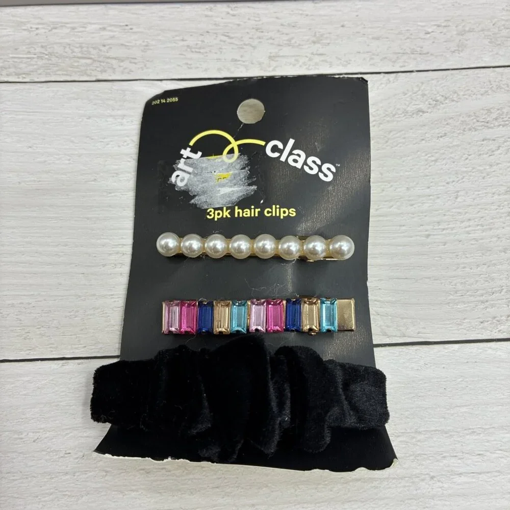 Art Class Girls Hair Clips 3 Pack Retro 80s Pearl Rhinestone Multicolor One Size